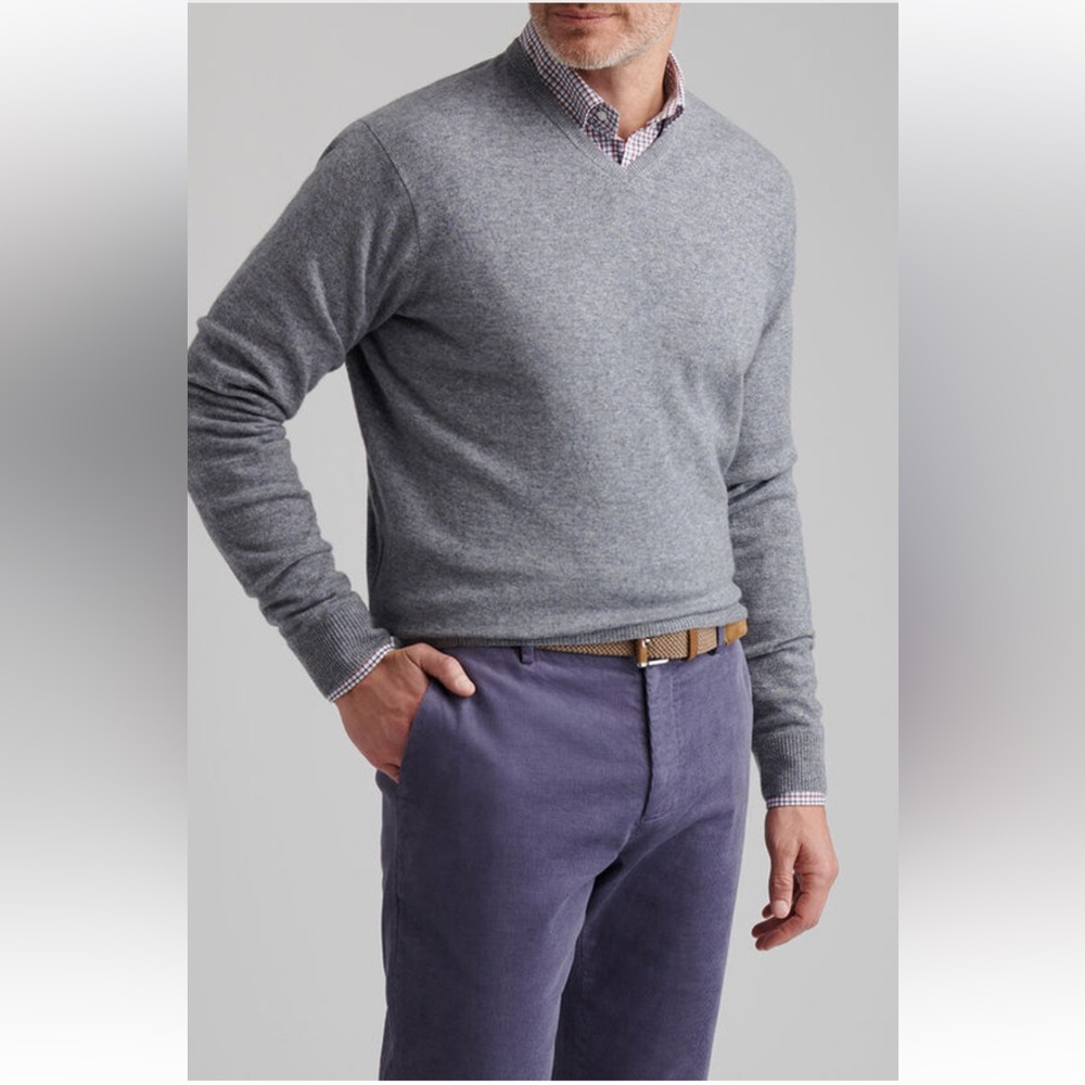 Petter Millar V-Neck Sweater Size Large Silk & Cashmere size L in Silver Grey